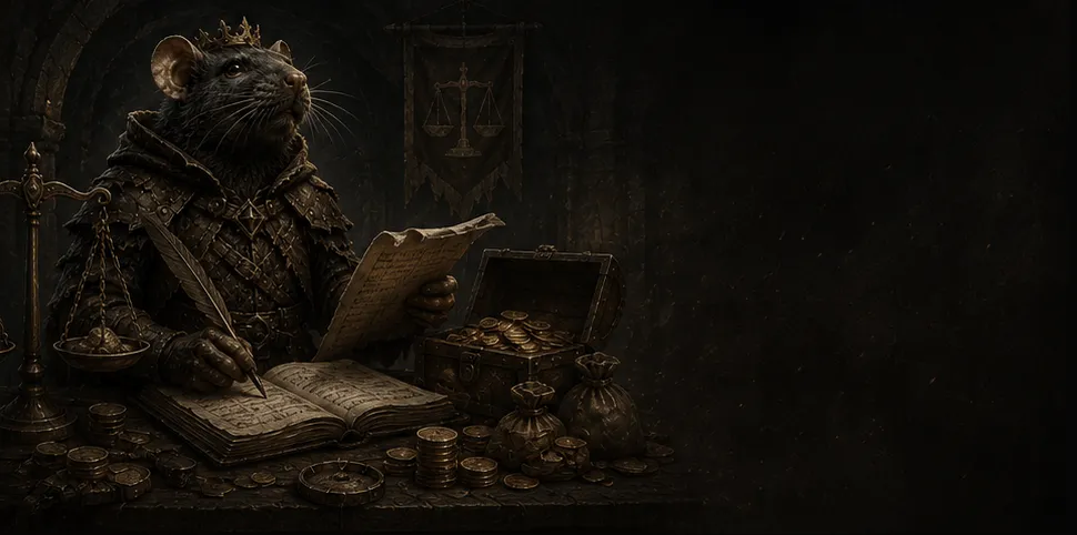 Points & Loot² banner art: armoured rats weighing treasure on a set of scales